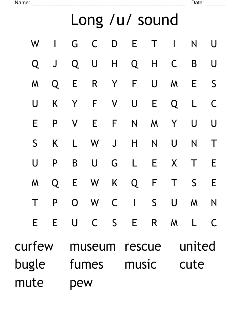 Long /u/ sound Word Search