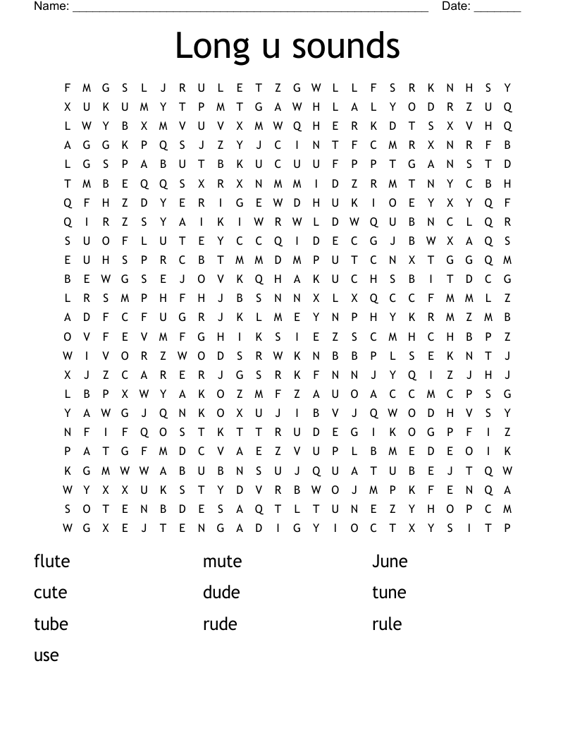 Long u sounds Word Search