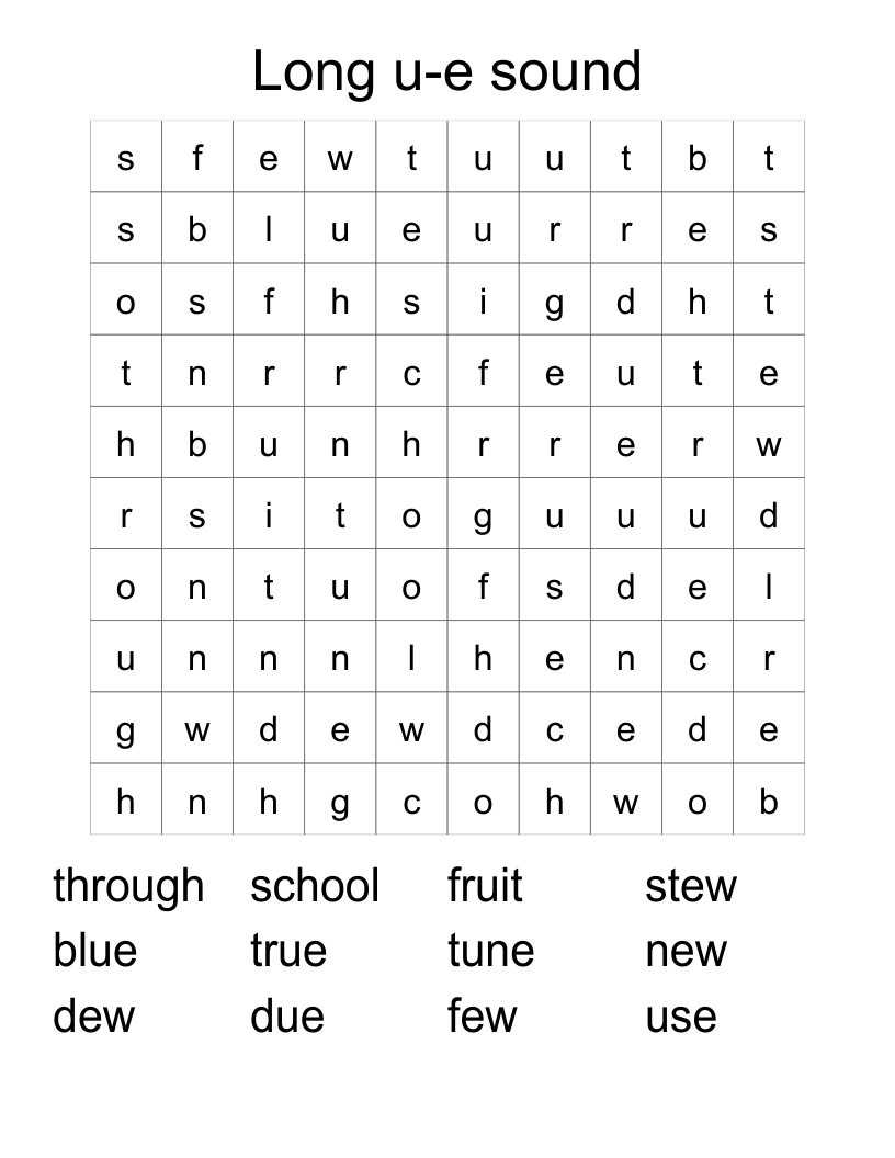 Long u-e sound Word Search