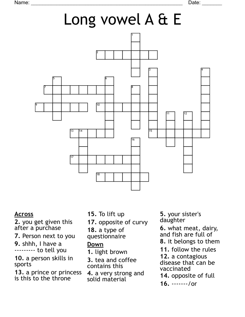 Long vowel A & E Crossword