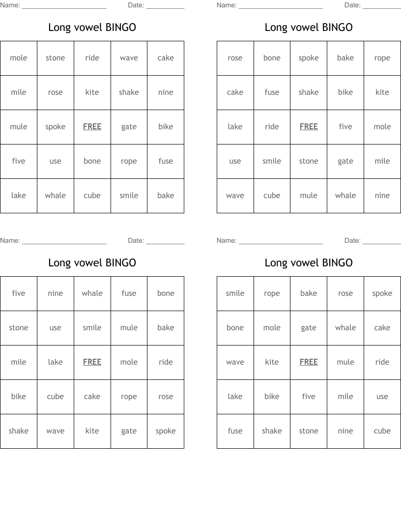 Long vowel BINGO