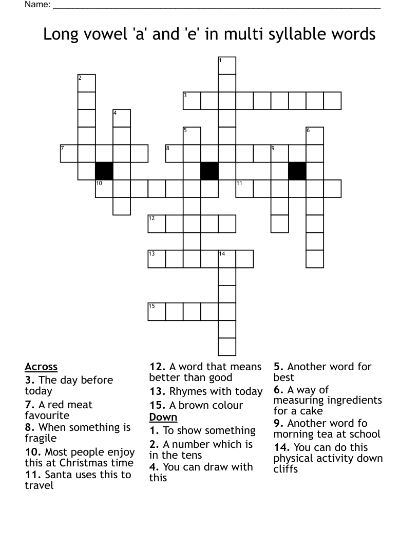 Long vowel 'a' and 'e' in multi syllable words Crossword