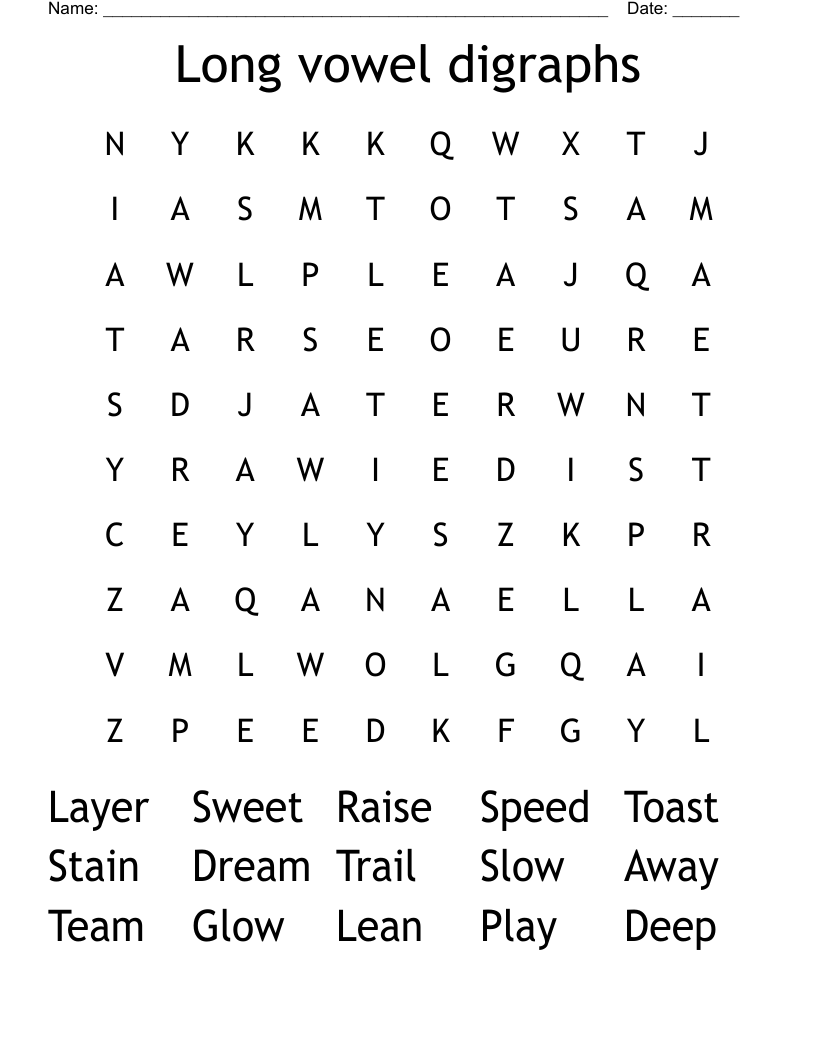 Long vowel digraphs Word Search