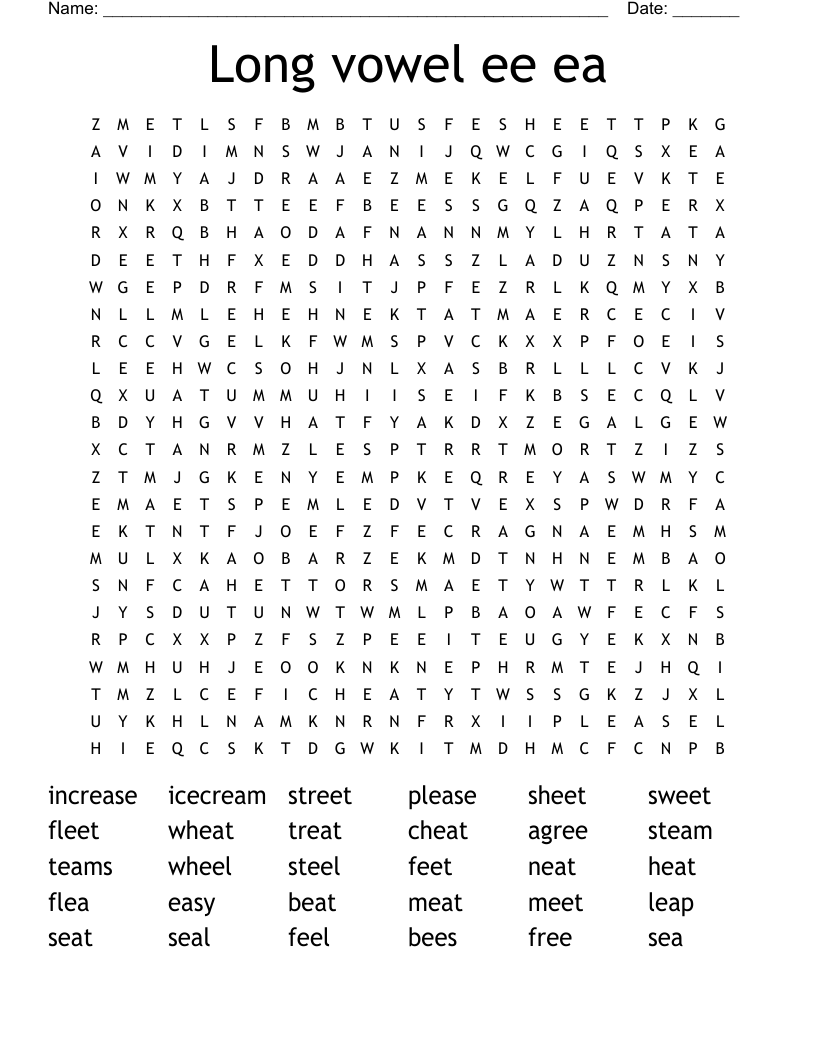 Long vowel ee ea  Word Search