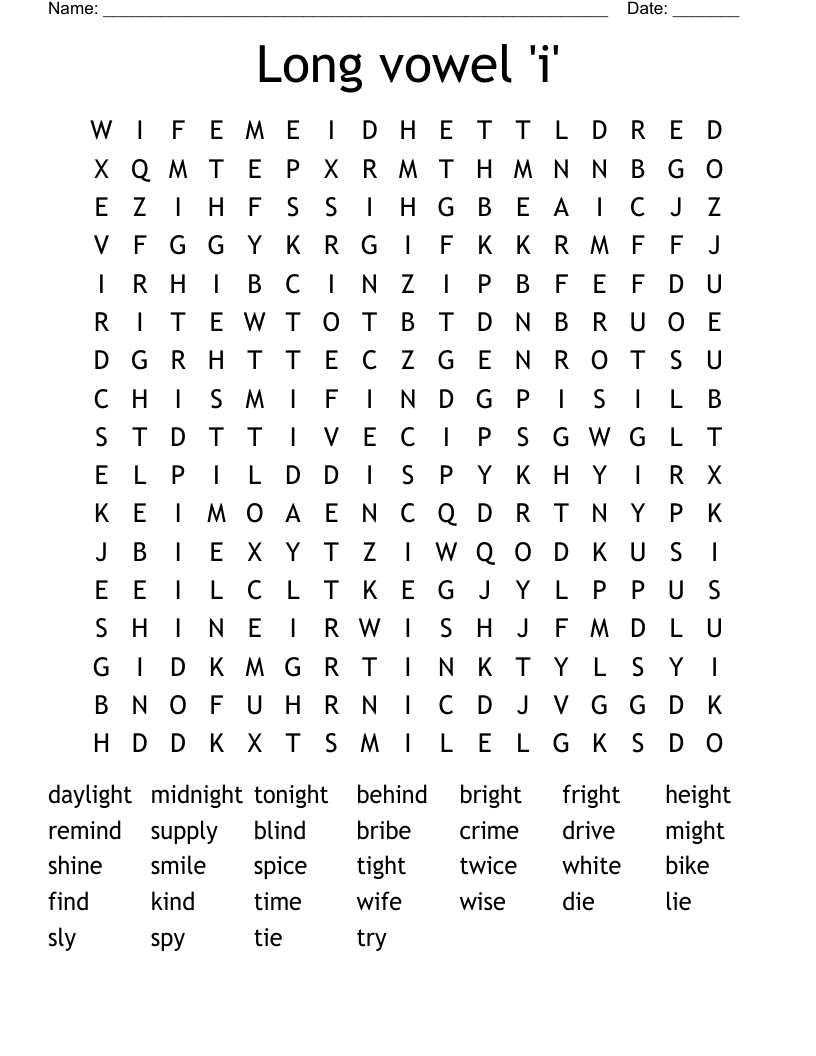 Long vowel 'i'  Word Search