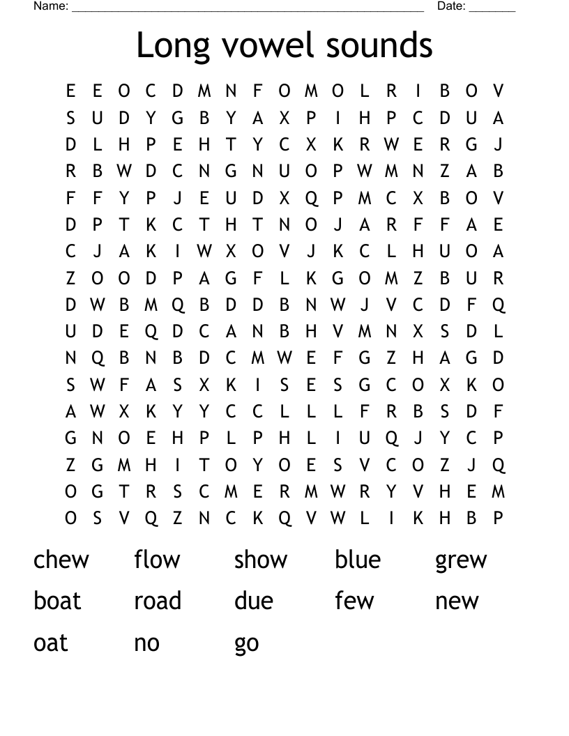 Long vowel sounds Word Search