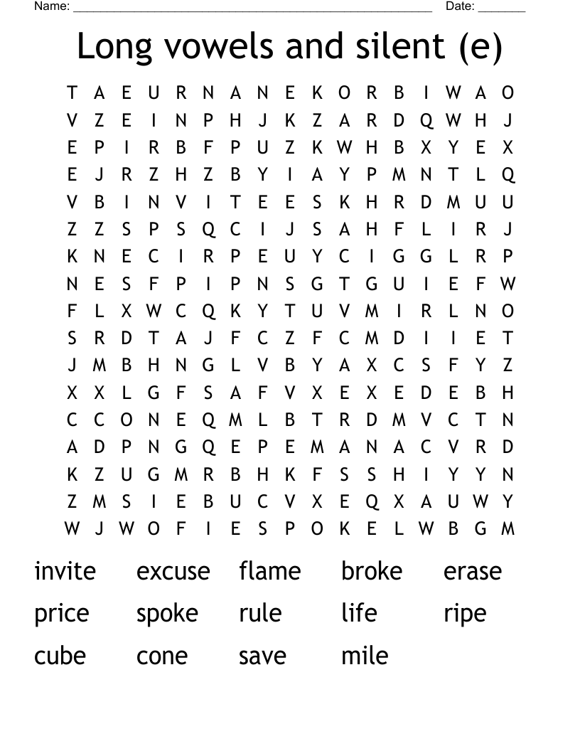 Long vowels and silent (e) Word Search