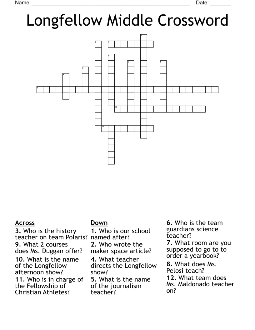 Longfellow Middle Crossword