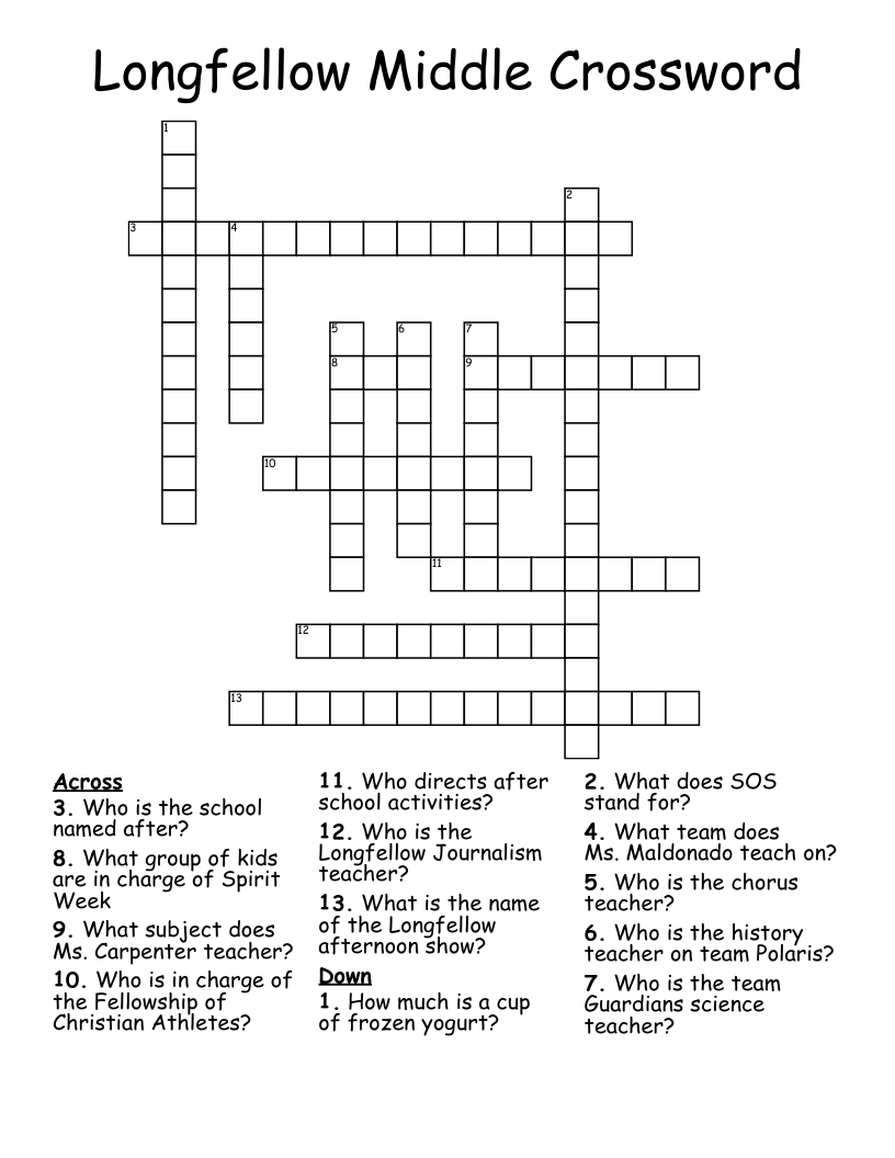 Longfellow Middle Crossword