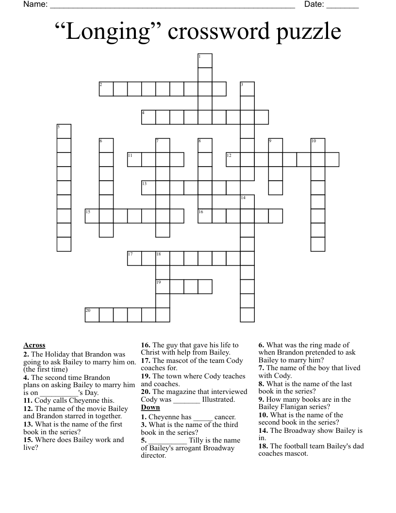 “Longing” crossword puzzle