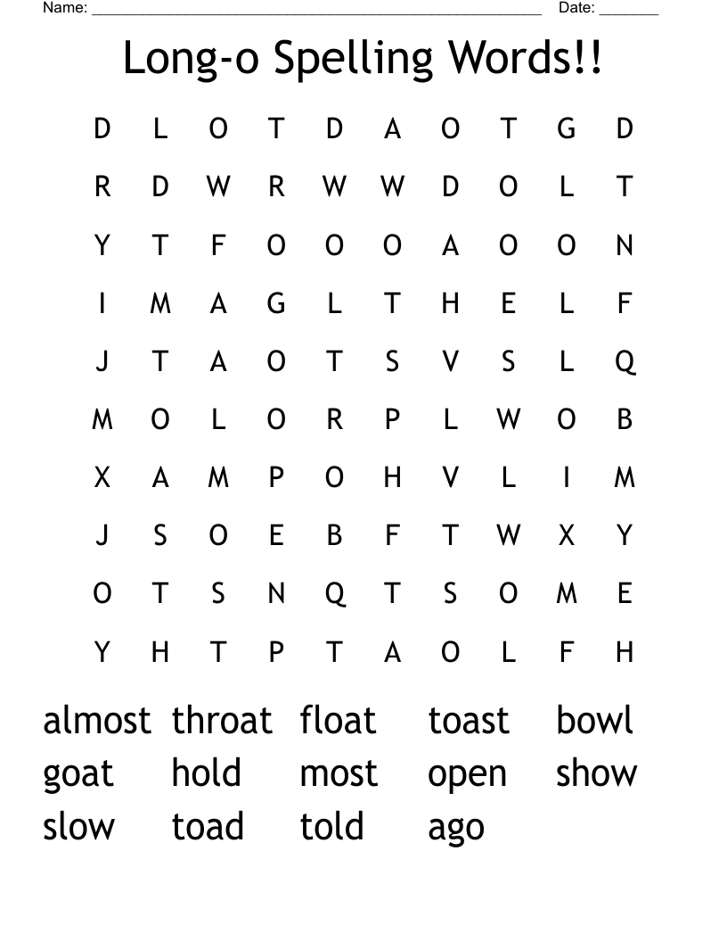 Long-o Spelling Words!! Word Search