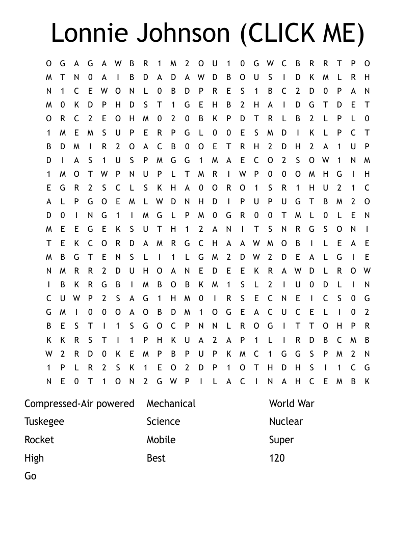 Lonnie Johnson (CLICK ME) Word Search