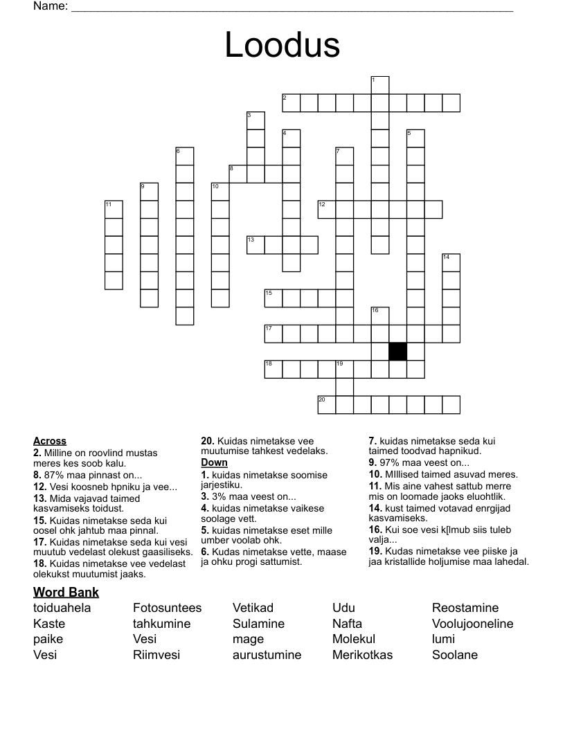Loodus Crossword