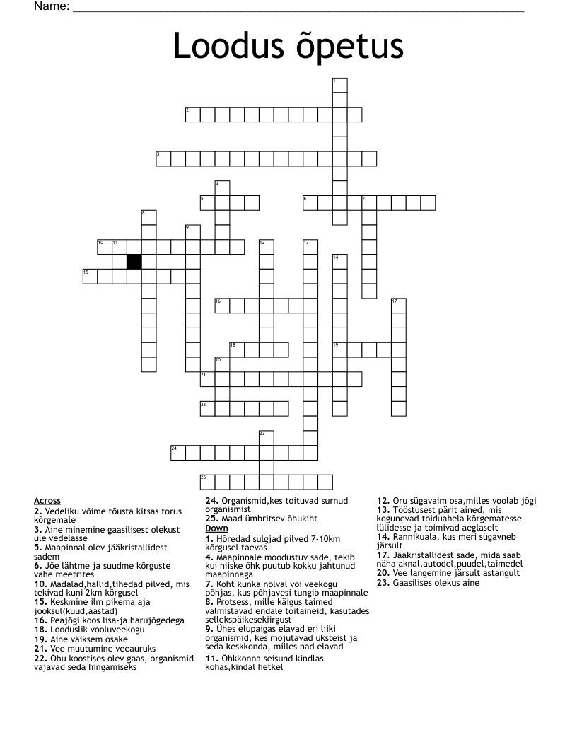 Loodus õpetus Crossword