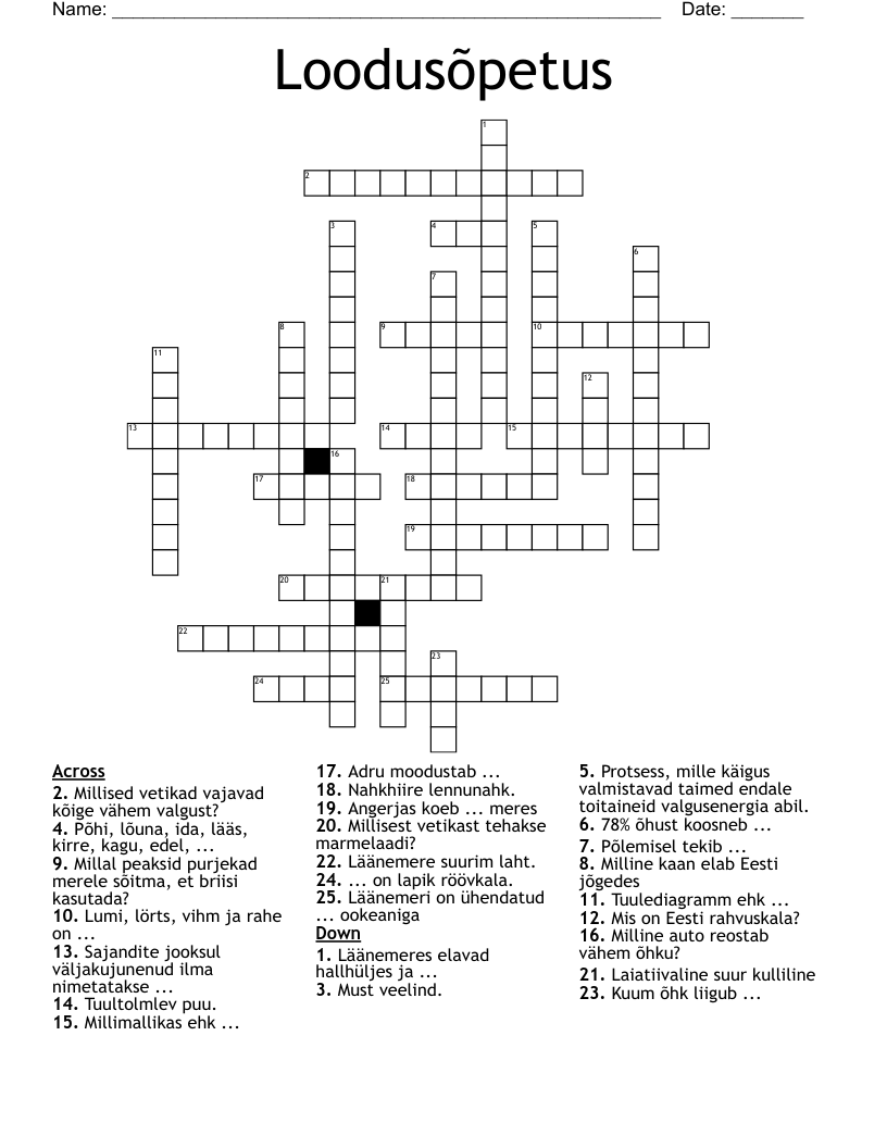 Loodusõpetus Crossword