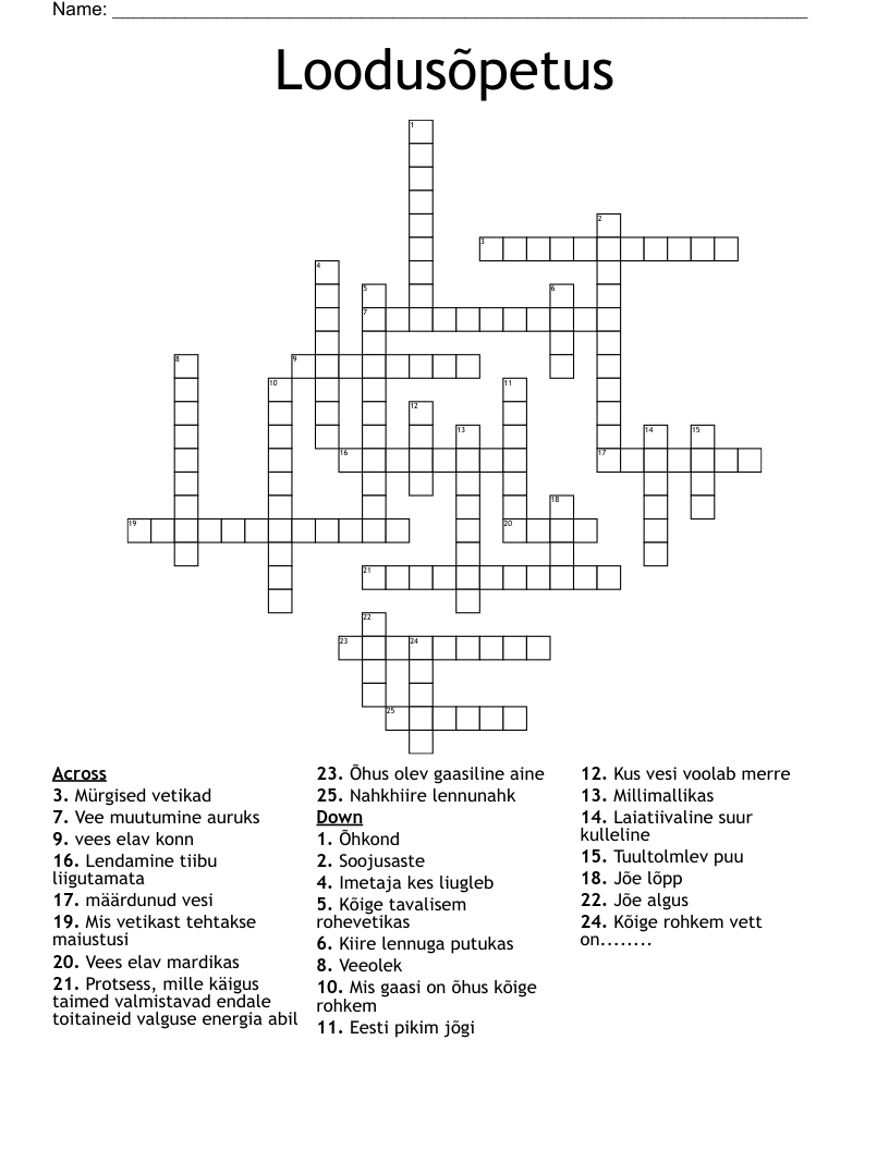Loodusõpetus Crossword