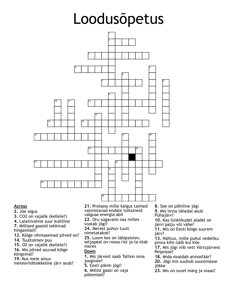 Loodusõpetus Crossword