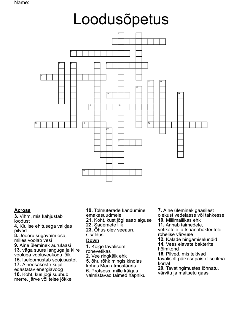Loodusõpetus  Crossword