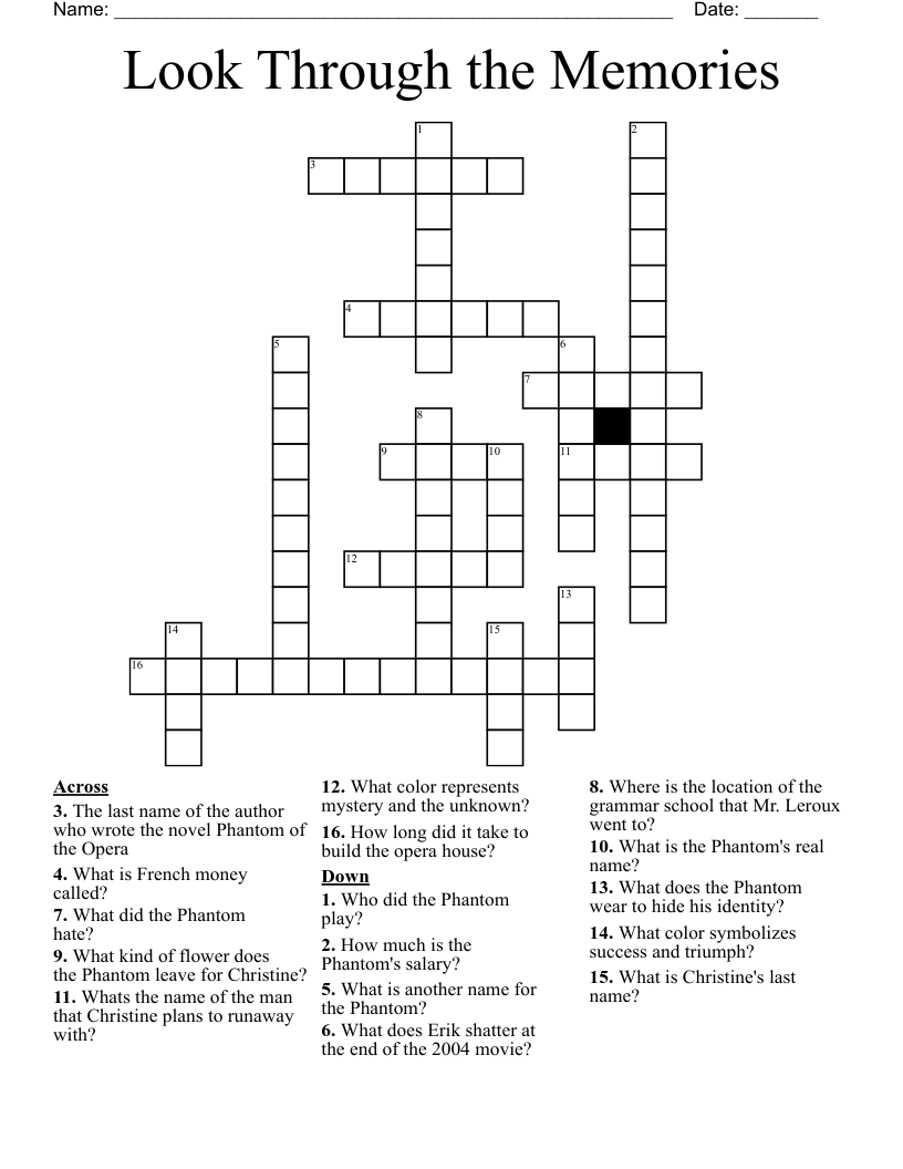 Look Through the Memories Crossword