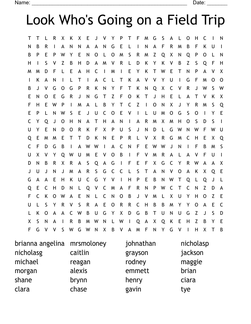 Look Who's Going on a Field Trip Word Search