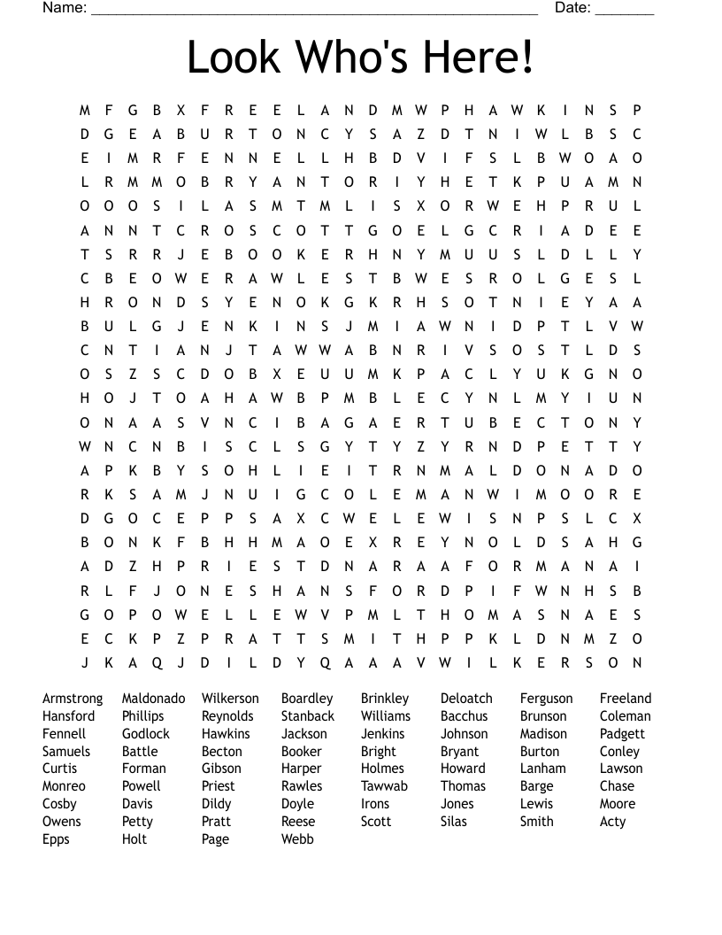 Look Who's Here! Word Search