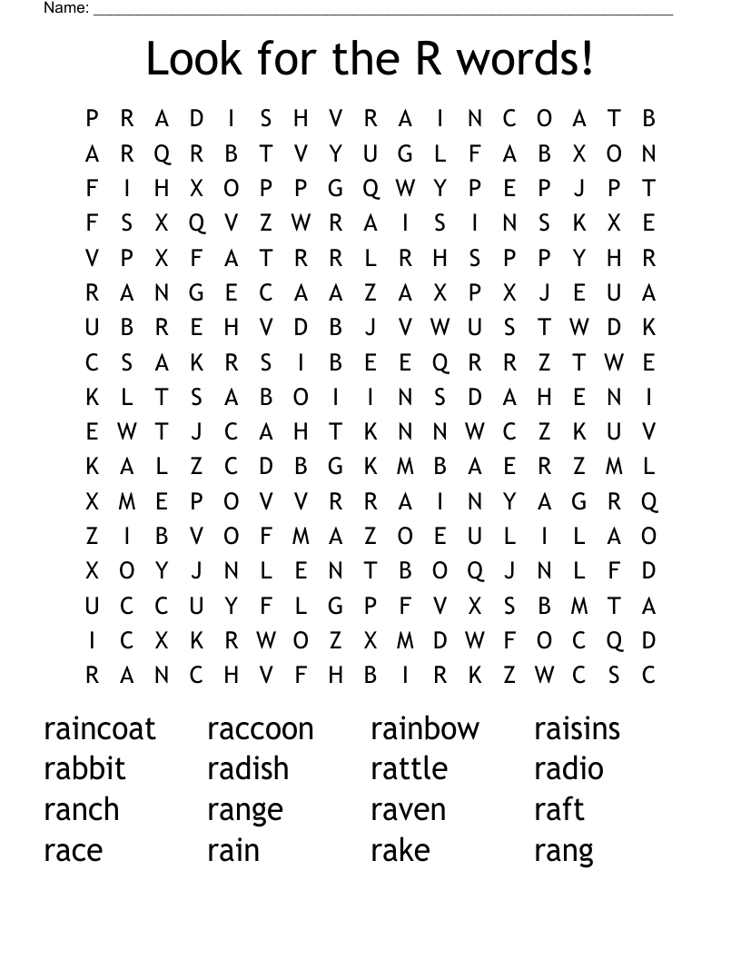 Look for the R words! Word Search