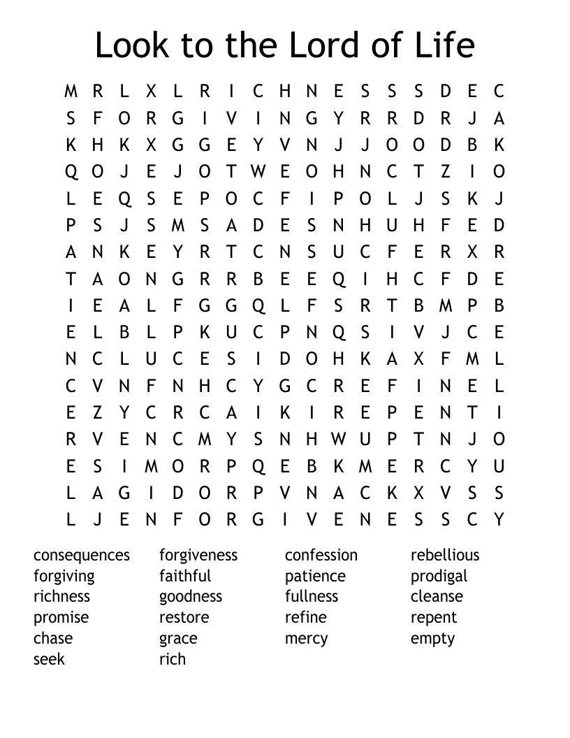 Look to the Lord of Life Word Search