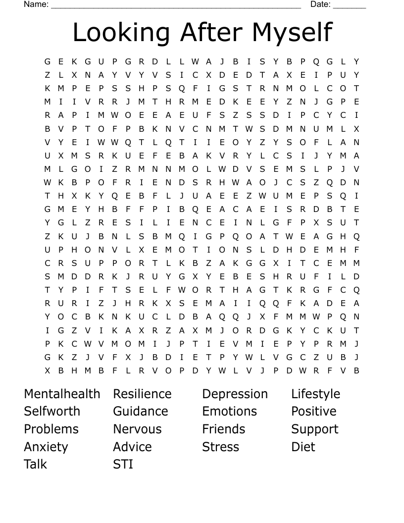 Looking After Myself  Word Search