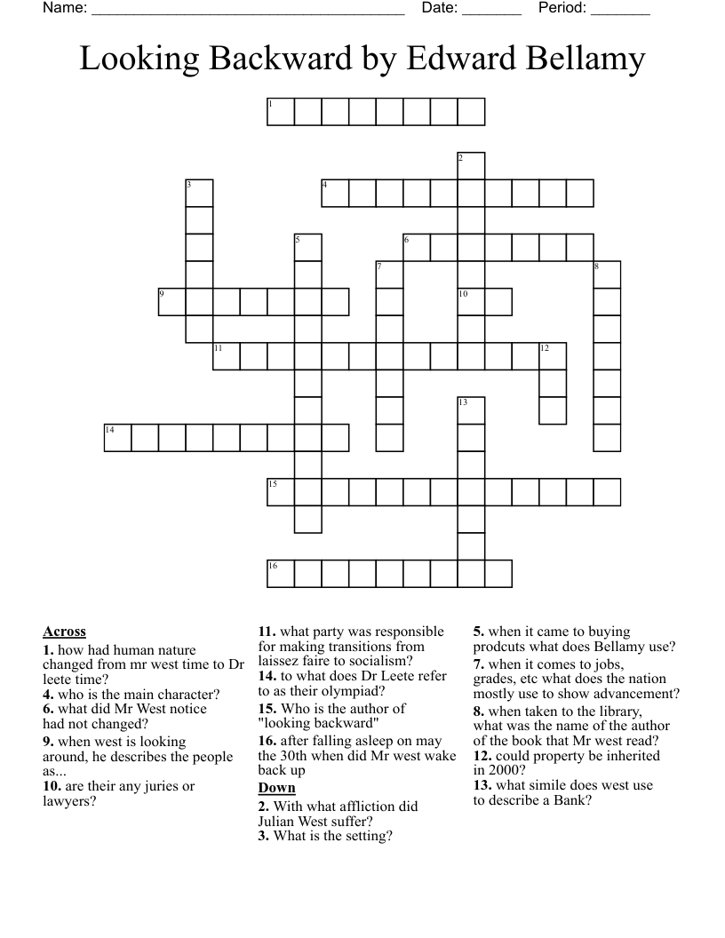 Looking Backward by Edward Bellamy  Crossword