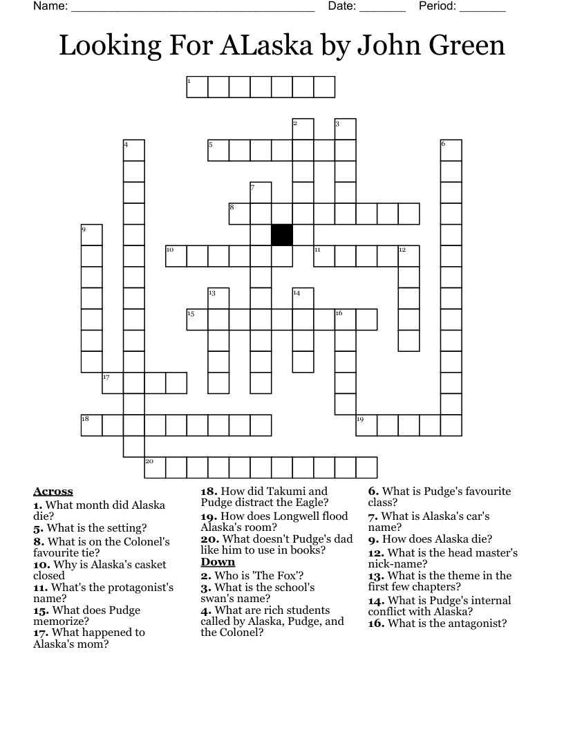 Looking For ALaska by John Green Crossword