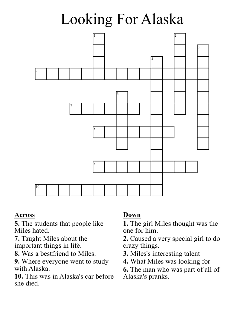 Looking For Alaska Crossword