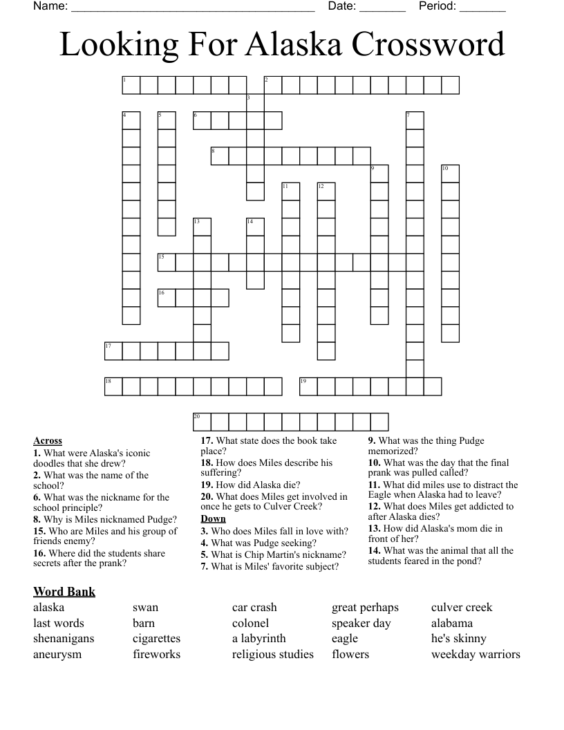 Looking For Alaska Crossword