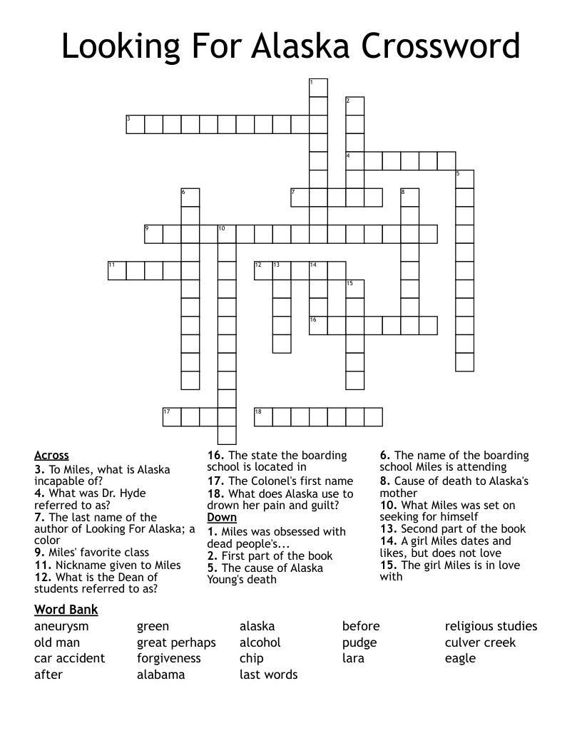 Looking For Alaska Crossword