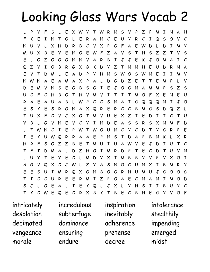 Looking Glass Wars Vocab 2 Word Search
