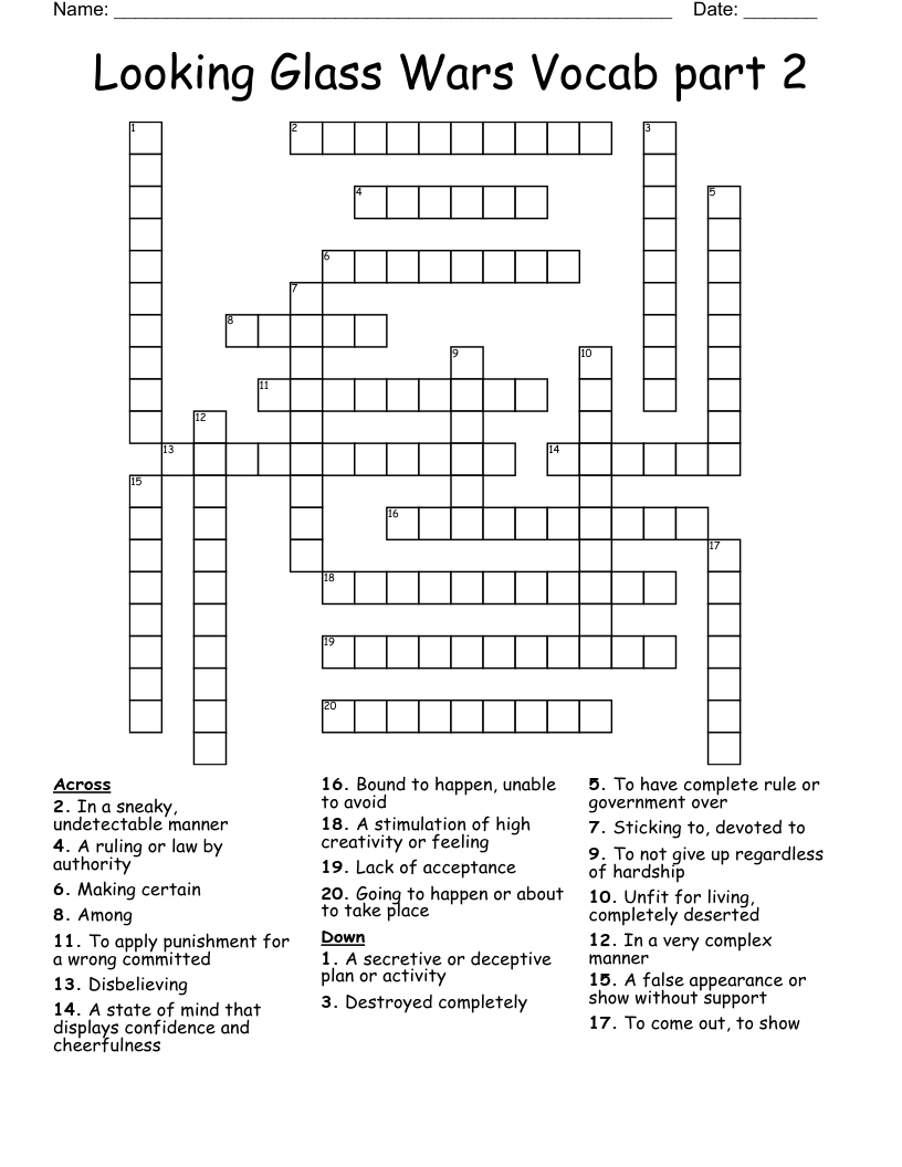 Looking Glass Wars Vocab part 2 Crossword