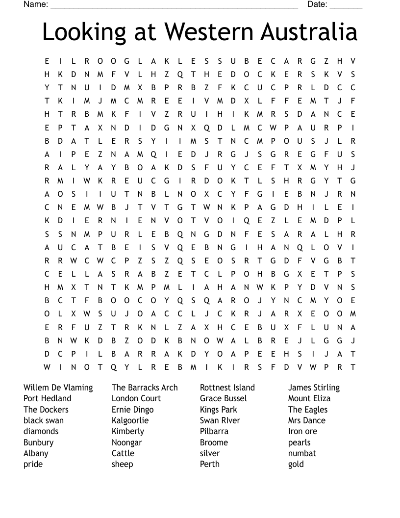 Looking at Western Australia Word Search