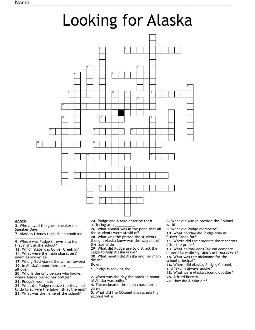 Looking for Alaska Crossword