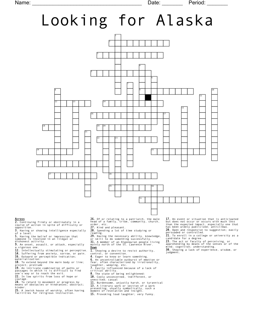 Looking for Alaska Crossword