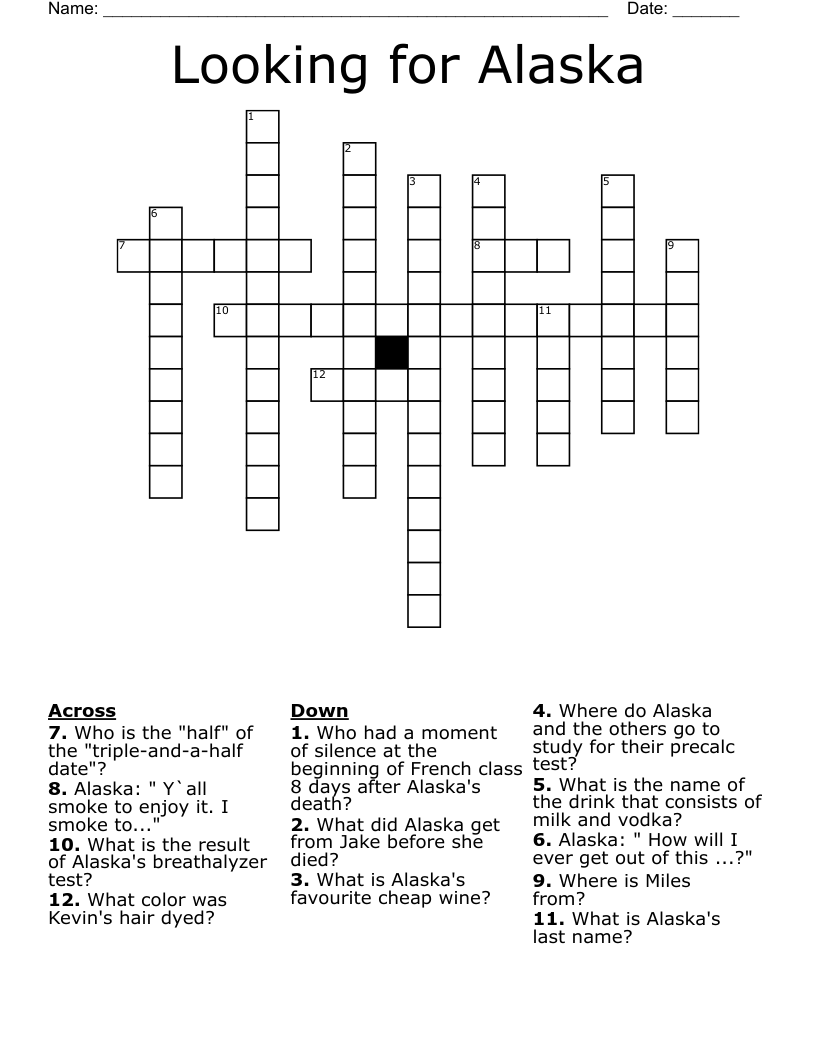 Looking for Alaska Crossword