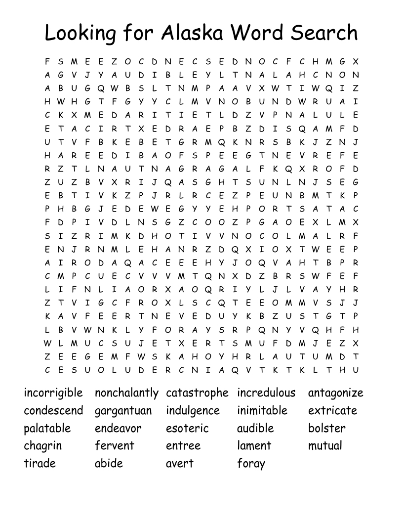 Looking for Alaska Word Search 