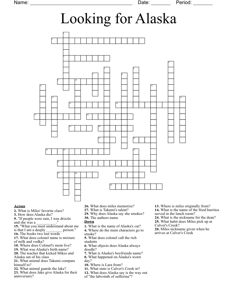 Looking for Alaska  Crossword