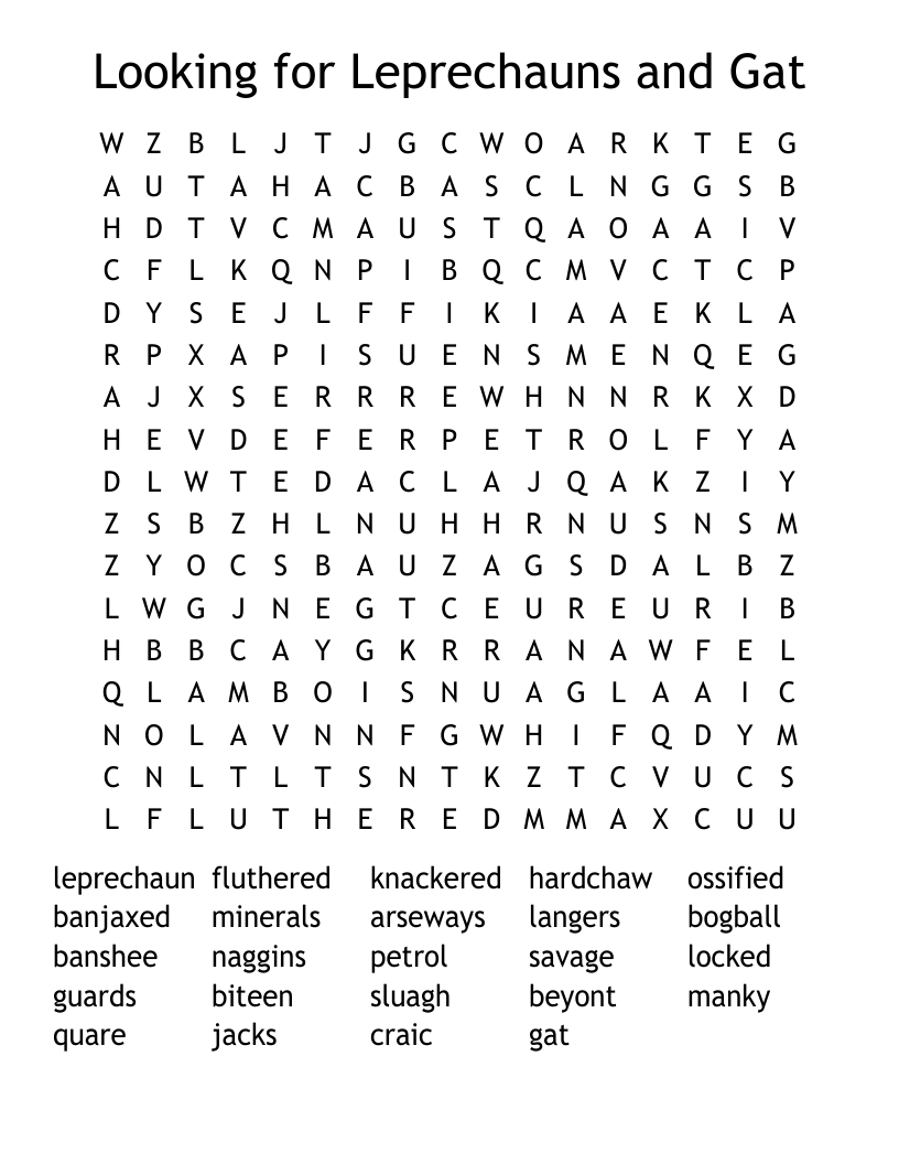 Looking for Leprechauns and Gat Word Search