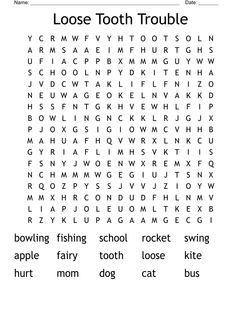 Loose Tooth Trouble Word Search