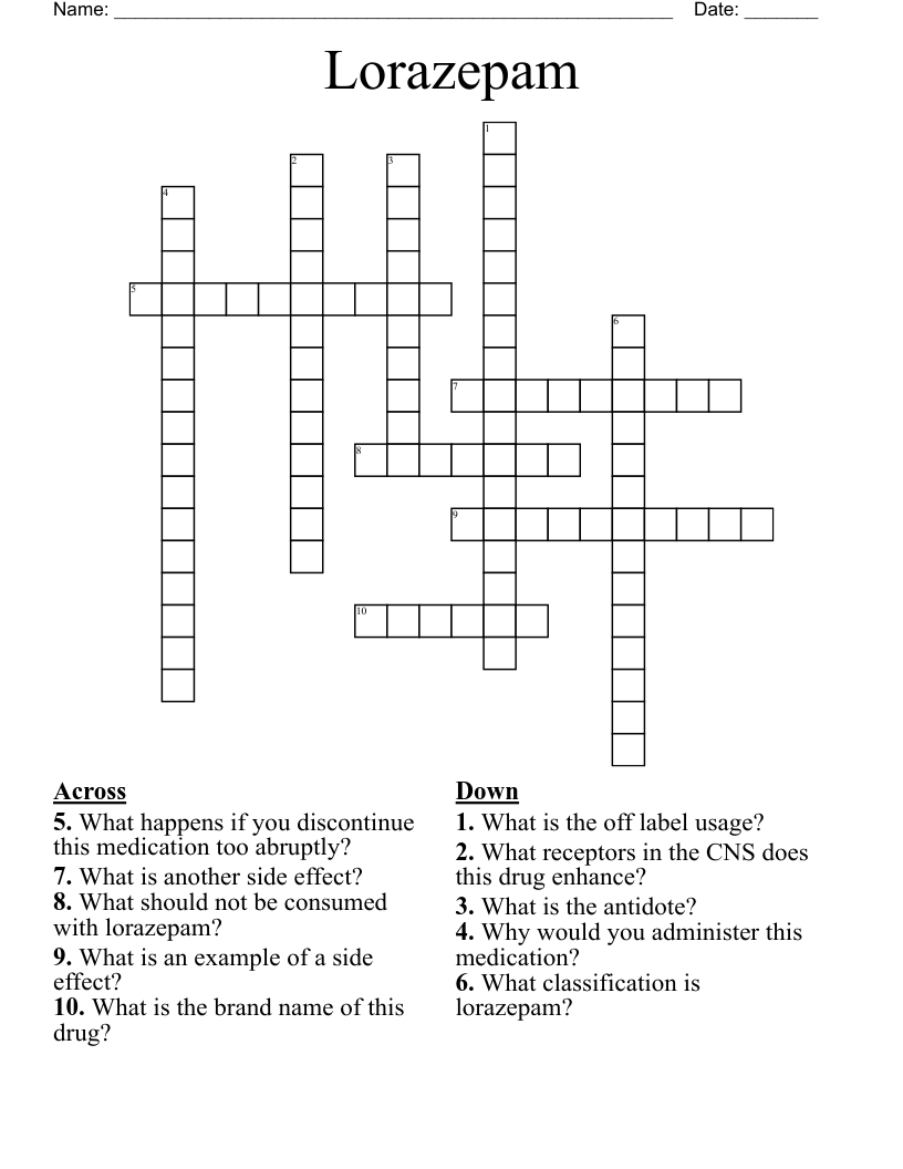 Lorazepam  Crossword