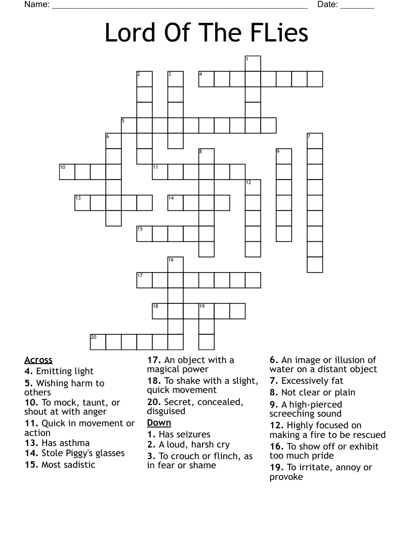 Lord Of The FLies Crossword