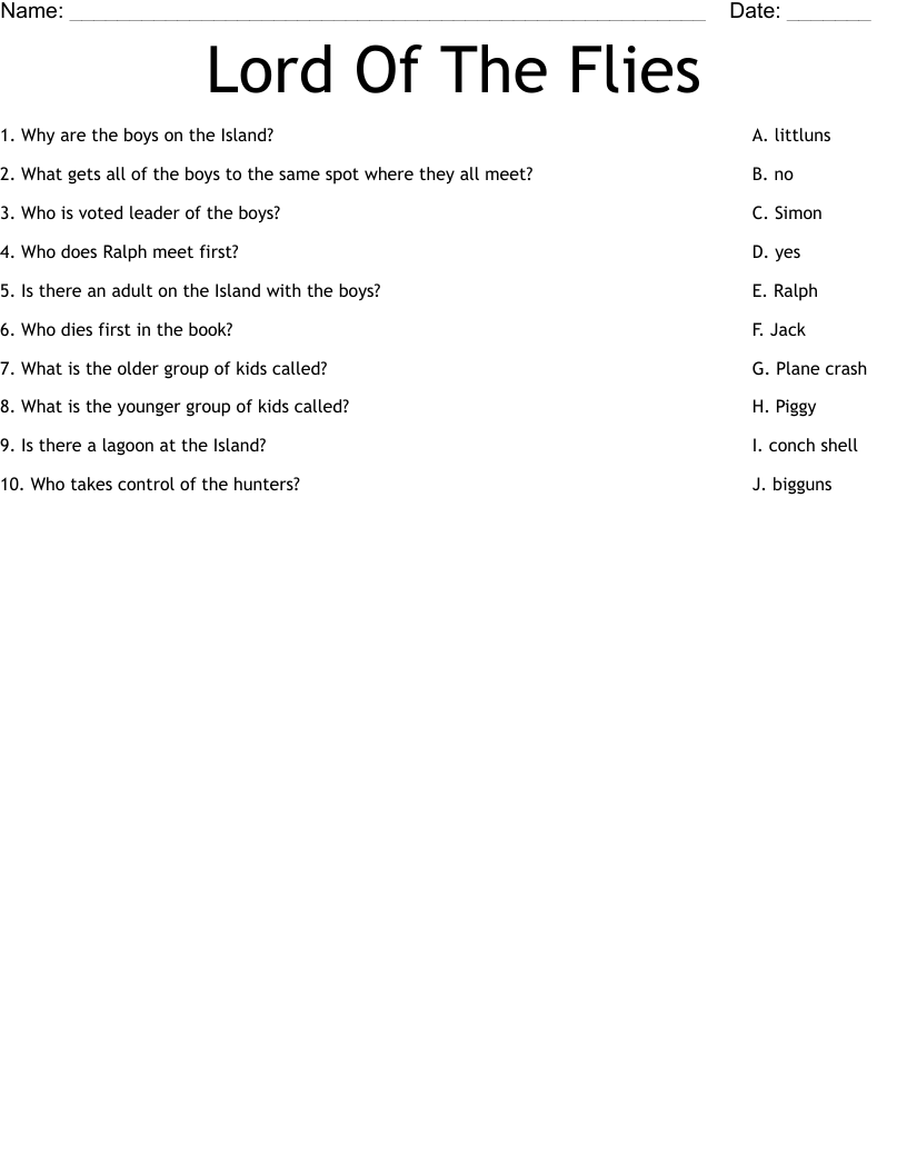 Lord Of The Flies Worksheet