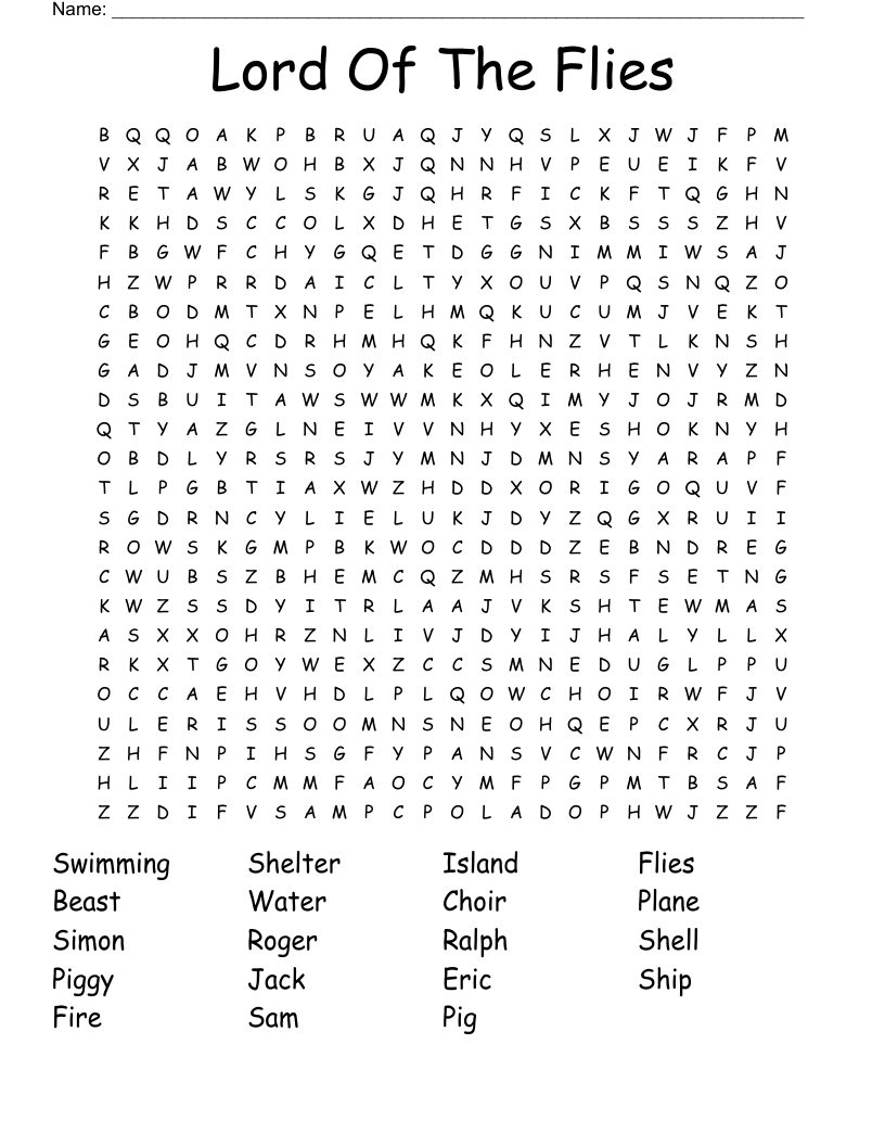 Lord Of The Flies Word Search