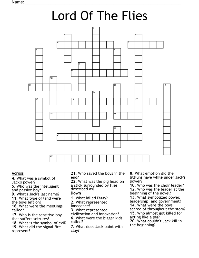 Lord Of The Flies Crossword
