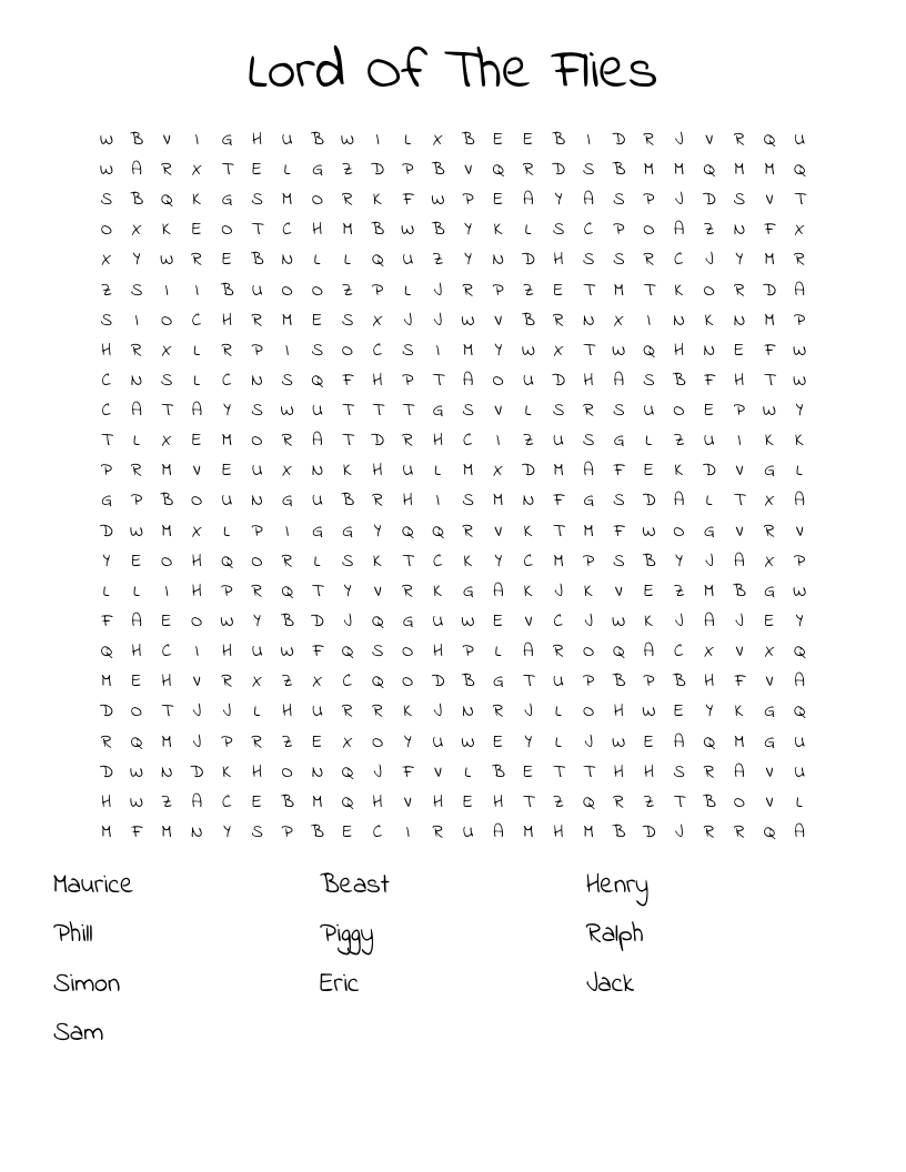 Lord Of The Flies Word Search