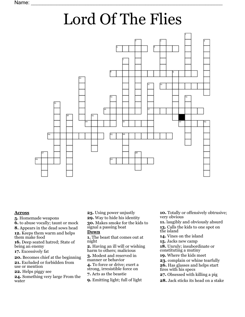 Lord Of The Flies Crossword